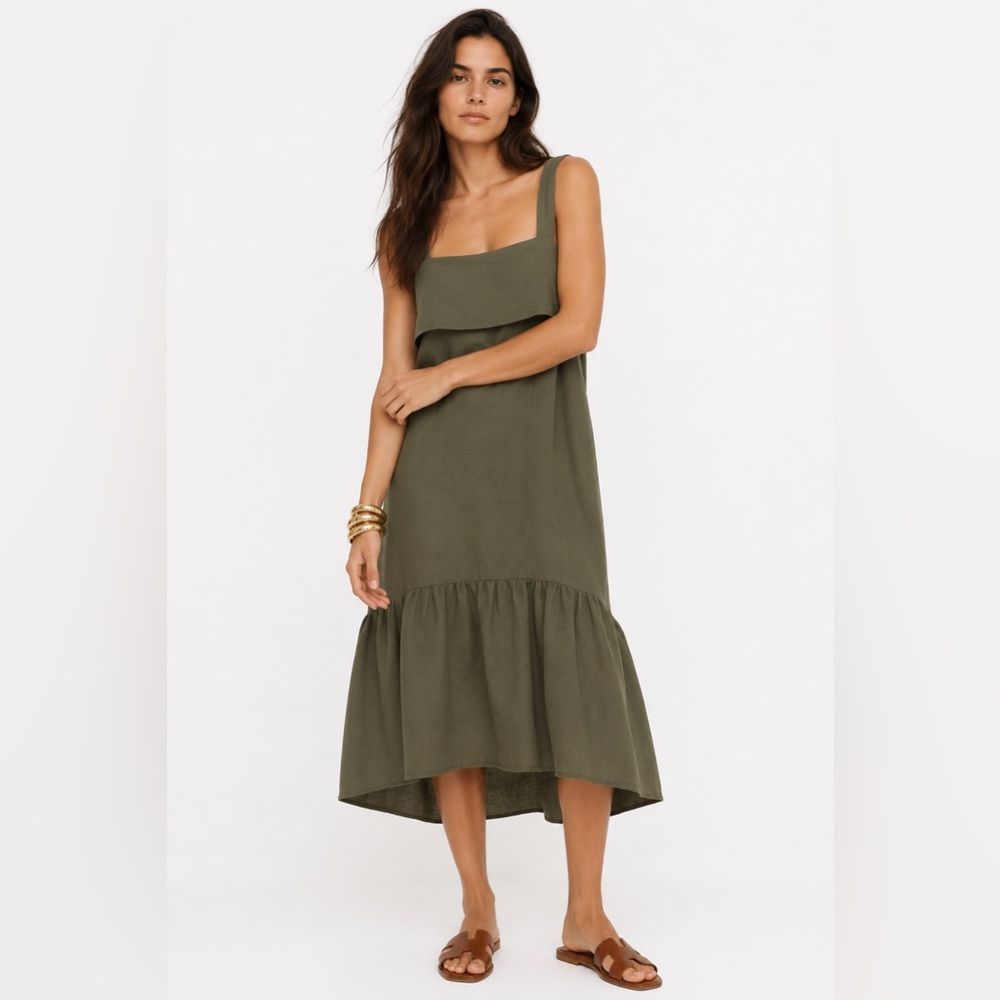 Theory tie-back dress Linen Olive Green With Pockets Small